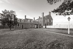 Road side of house with service wing as added in 1784; kitchen a